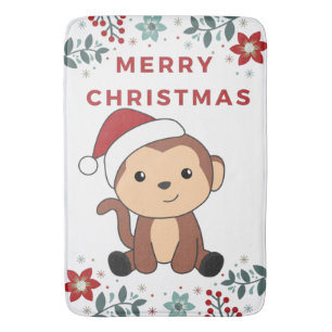 Monkey Christmas Snow Winter Animals Monkeys Bath  Bath Mat