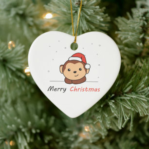 Monkey Christmas Snow Winter Animals Monkeys Ceramic Ornament