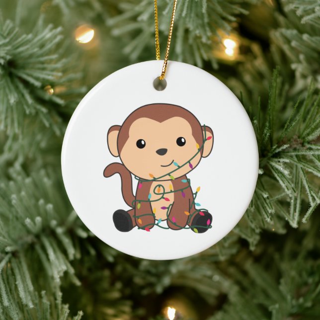 Monkey Christmas Snow Winter Animals Monkeys Ceramic Ornament (Tree)