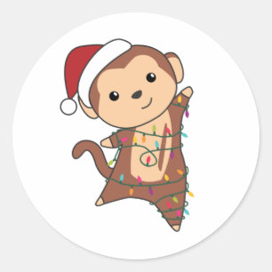 Monkey Christmas Snow Winter Animals Monkeys Classic Round Sticker