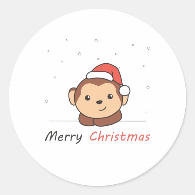 Monkey Christmas Snow Winter Animals Monkeys Classic Round Sticker (Front)