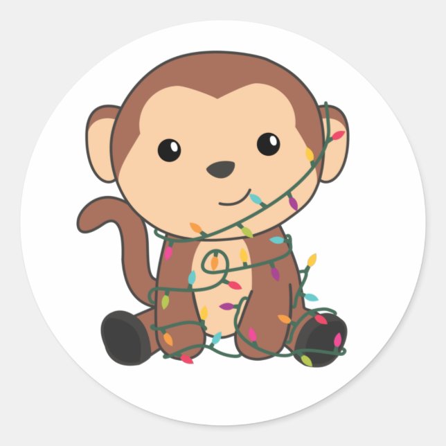 Monkey Christmas Snow Winter Animals Monkeys Classic Round Sticker (Front)
