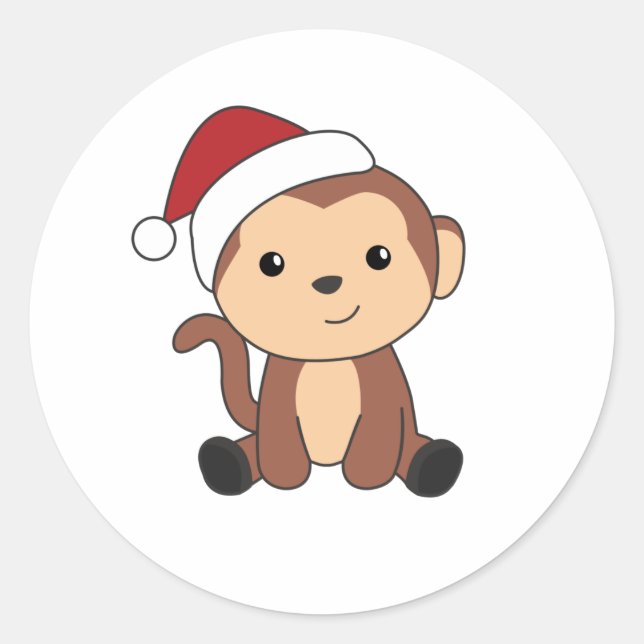 Monkey Christmas Snow Winter Animals Monkeys Classic Round Sticker (Front)