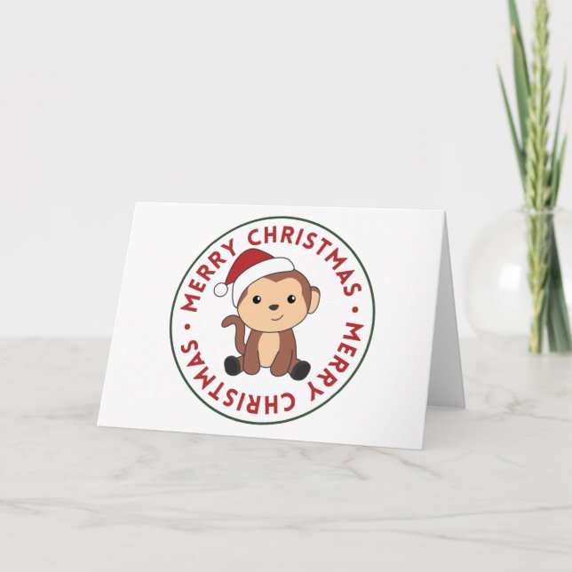 Monkey Christmas Snow Winter Animals Monkeys Holid Holiday Card (Front)