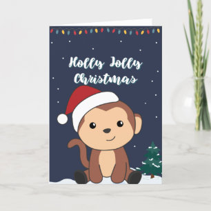 Monkey Christmas Snow Winter Animals Monkeys Holid Holiday Card