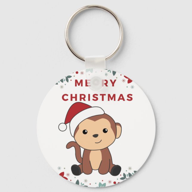 Monkey Christmas Snow Winter Animals Monkeys Keych Key Ring (Front)