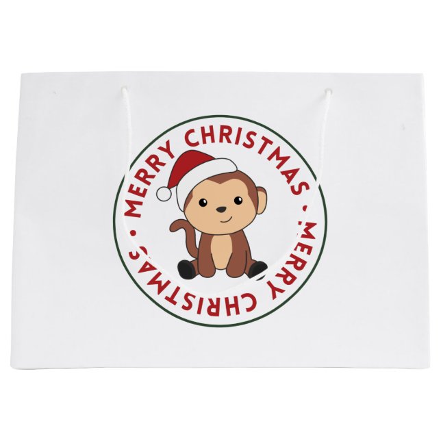 Monkey Christmas Snow Winter Animals Monkeys Large Gift Bag (Front)