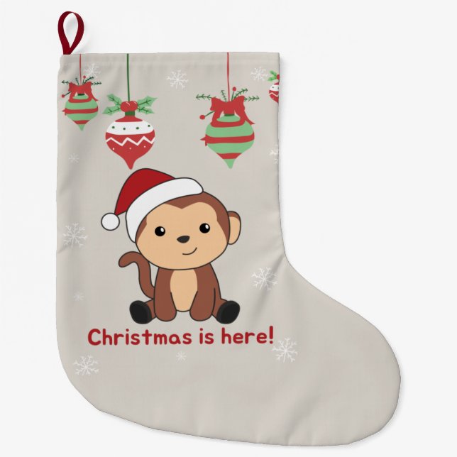 Monkey Christmas Snow Winter Animals Monkeys Large Stocking (Front)