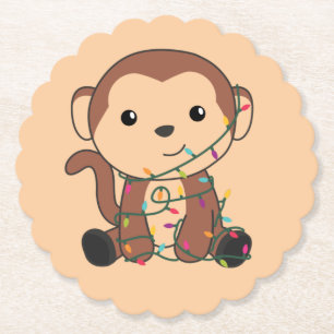 Monkey Christmas Snow Winter Animals Monkeys Paper Coaster