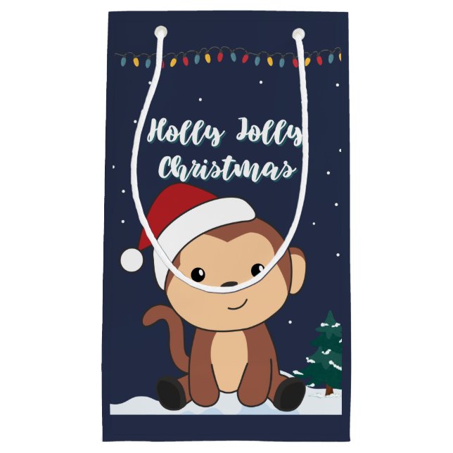 Monkey Christmas Snow Winter Animals Monkeys Small Gift Bag (Front)