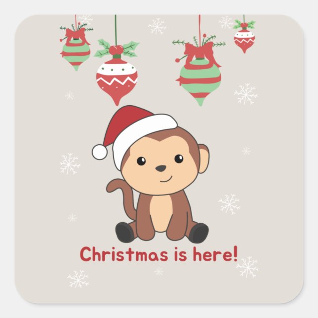 Monkey Christmas Snow Winter Animals Monkeys Squar Square Sticker (Front)