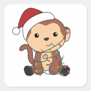 Monkey Christmas Snow Winter Animals Monkeys Square Sticker