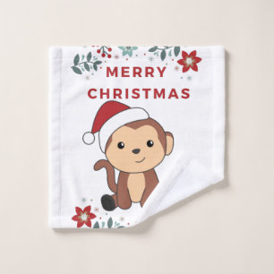 Monkey Christmas Snow Winter Animals Monkeys Wash Cloth