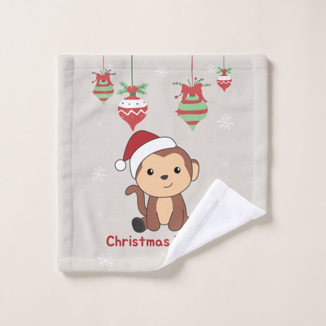 Monkey Christmas Snow Winter Animals Monkeys Wash  Cloth (Wash Cloth)