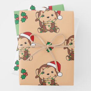 Monkey Christmas Winter Animals Holiday Monkeys Wrapping Paper Sheet