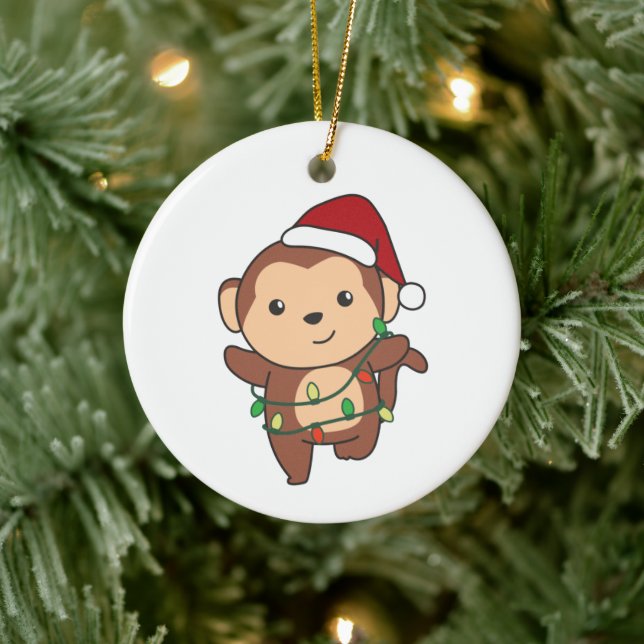 Monkey Christmas Winter Animals Monkeys Ceramic Or Ornament (Tree)