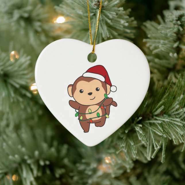 Monkey Christmas Winter Animals Monkeys Ceramic Or Ornament (Tree)