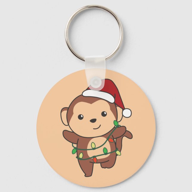 Monkey Christmas Winter Animals Monkeys Keychain (Front)