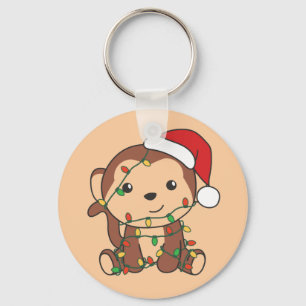 Monkey Christmas Winter Animals Monkeys Keychain