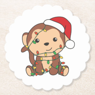 Monkey Christmas Winter Animals Monkeys Paper Coaster