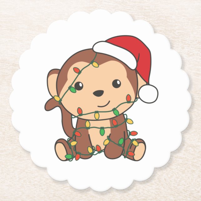 Monkey Christmas Winter Animals Monkeys Paper Coaster (Front)