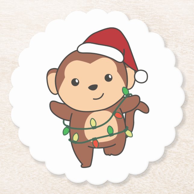 Monkey Christmas Winter Animals Monkeys Paper Coaster (Front)