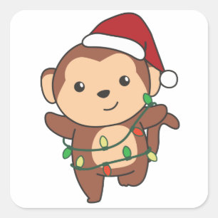 Monkey Christmas Winter Animals Monkeys Square Sti Sticker