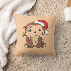 Monkey Christmas Winter Animals Monkeys Throw Pill Cushion