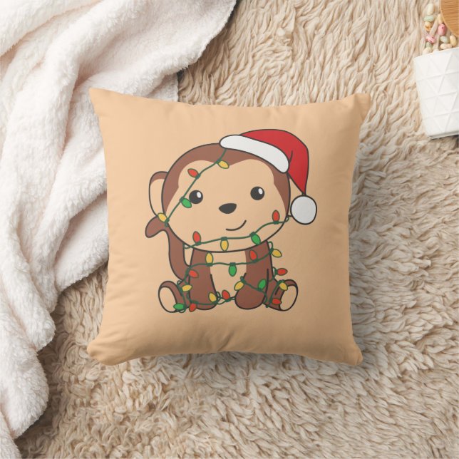 Monkey Christmas Winter Animals Monkeys Throw Pill Cushion (Blanket)