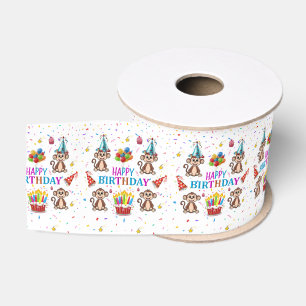 Monkey Cupcake Happy Birthday Ribbon Grosgrain Ribbon