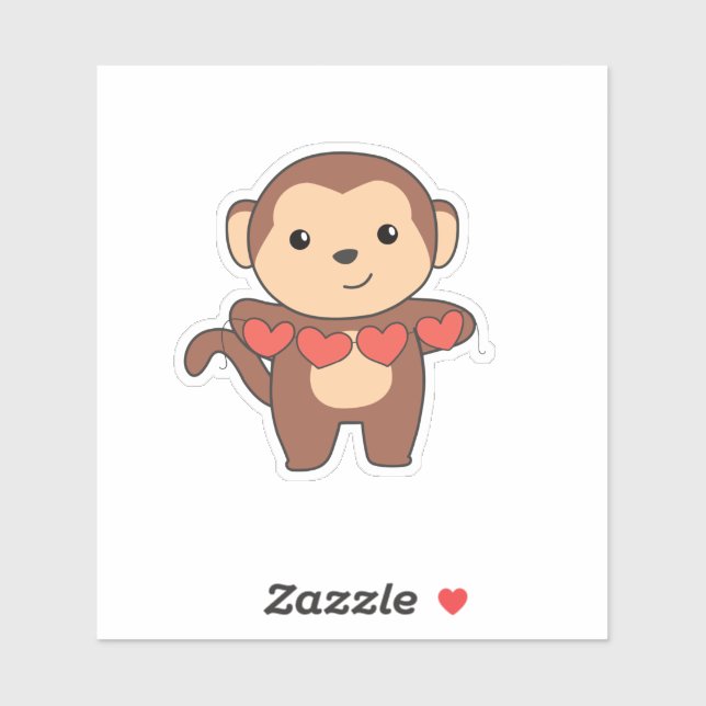 Monkey Cute Animals With Hearts Favourite Animal (Sheet)