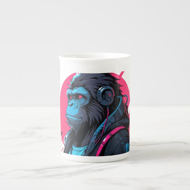 Monkey cyberpunk bone china mug (Front)