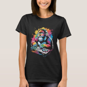 Monkey DJ on Turntables EDM Synthesizer Rave Music T-Shirt
