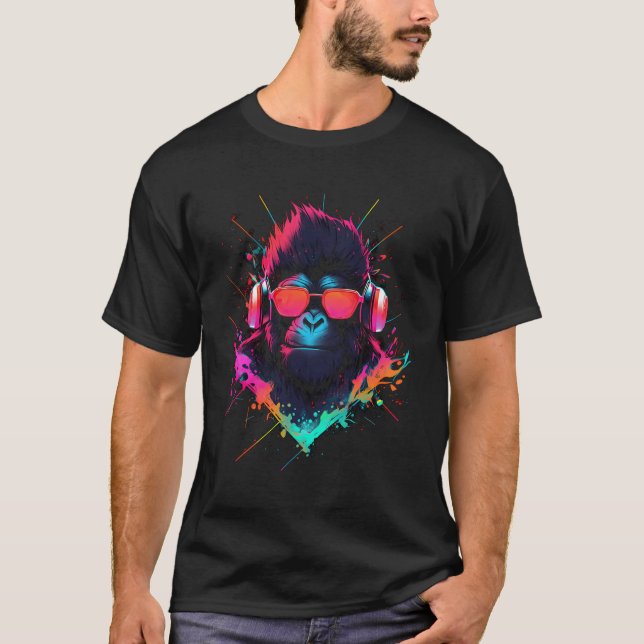 Monkey Dj With Headphones And Sunglasses Disco T-Shirt (Front)