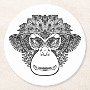 Monkey Doodle Face Round Paper Coaster