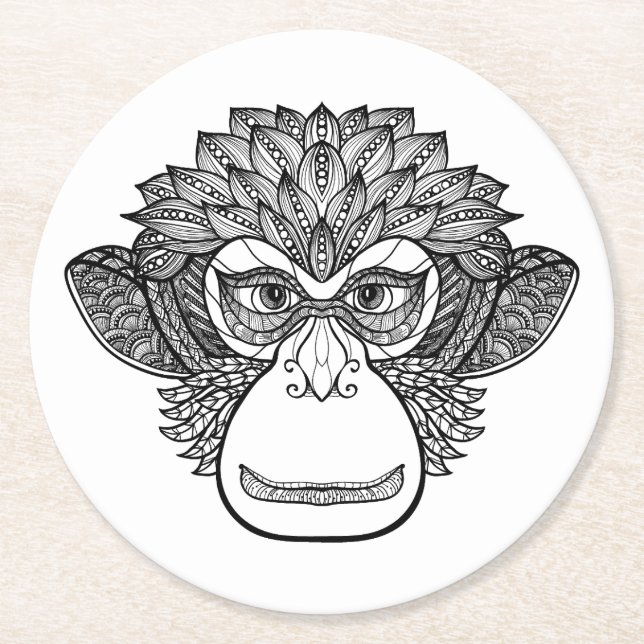 Monkey Doodle Face Round Paper Coaster (Front)