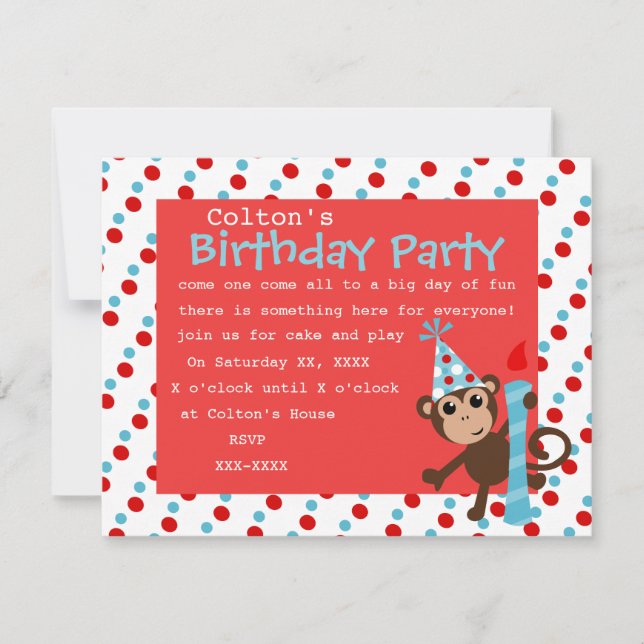 Monkey Dots Invitation (Front)