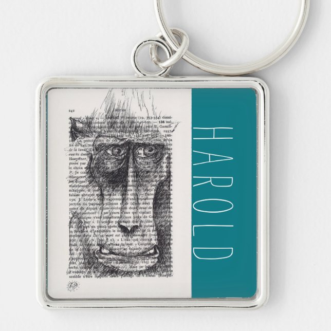 Monkey Drawing for Monkey Year 2016 Personalised K Key Ring (Front)