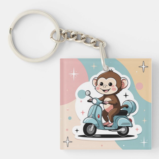 Monkey driving a scooter key ring (Front)