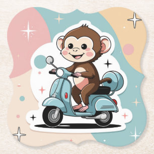 Monkey driving a scooter paper coaster