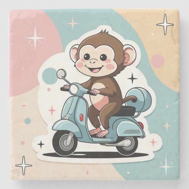Monkey driving a scooter stone coaster (Front)
