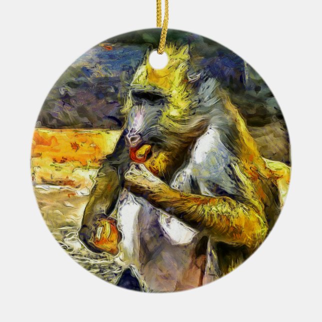 Monkey eating ceramic ornament (Front)