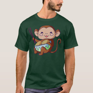 Monkey Eating Ramen Kawaii Anime Japanese Noodles  T-Shirt