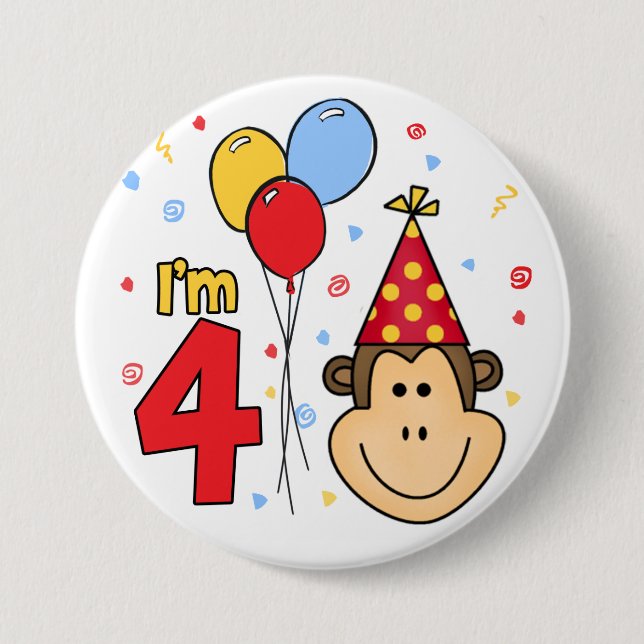 Monkey Face  4th Birthday 7.5 Cm Round Badge (Front)