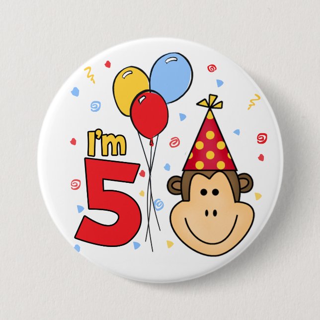 Monkey Face  5th Birthday 7.5 Cm Round Badge (Front)