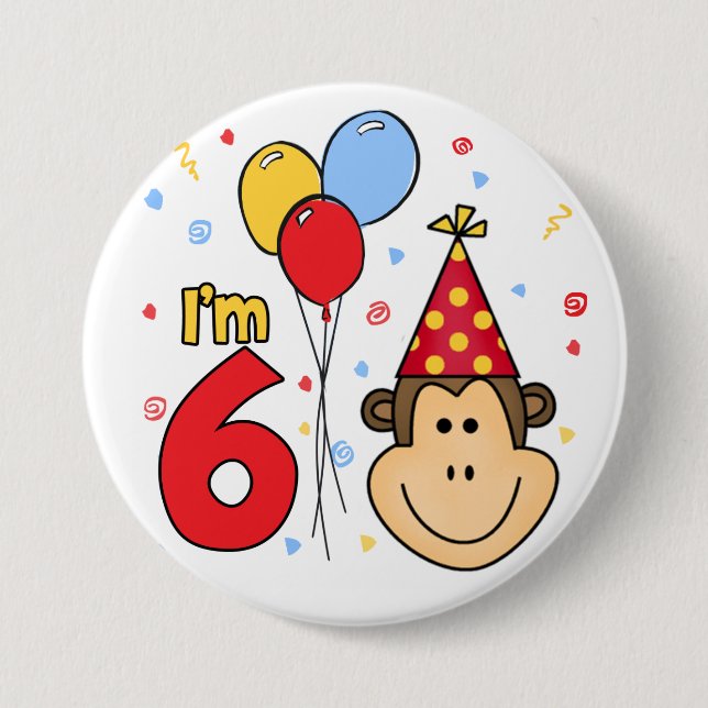 Monkey Face  6th Birthday 7.5 Cm Round Badge (Front)