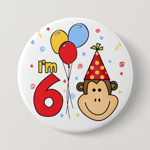 Monkey Face  6th Birthday 7.5 Cm Round Badge