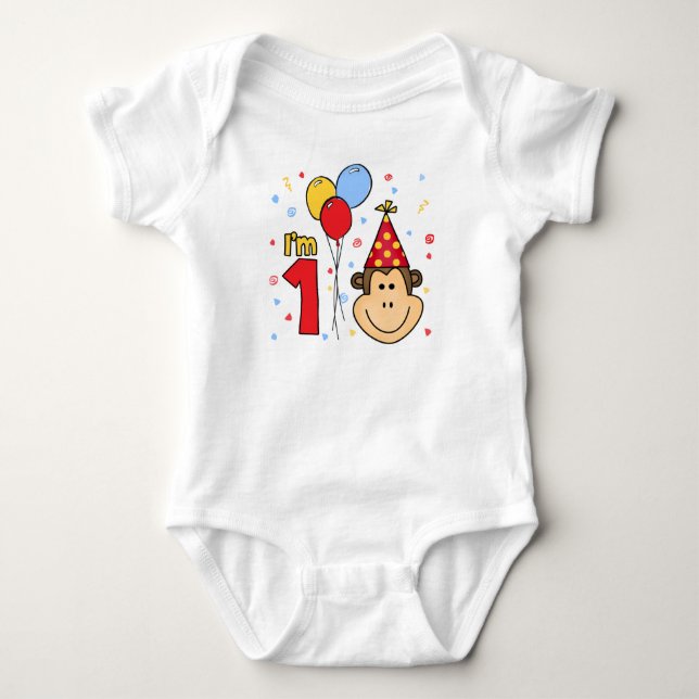 Monkey Face First Birthday Baby Bodysuit (Front)