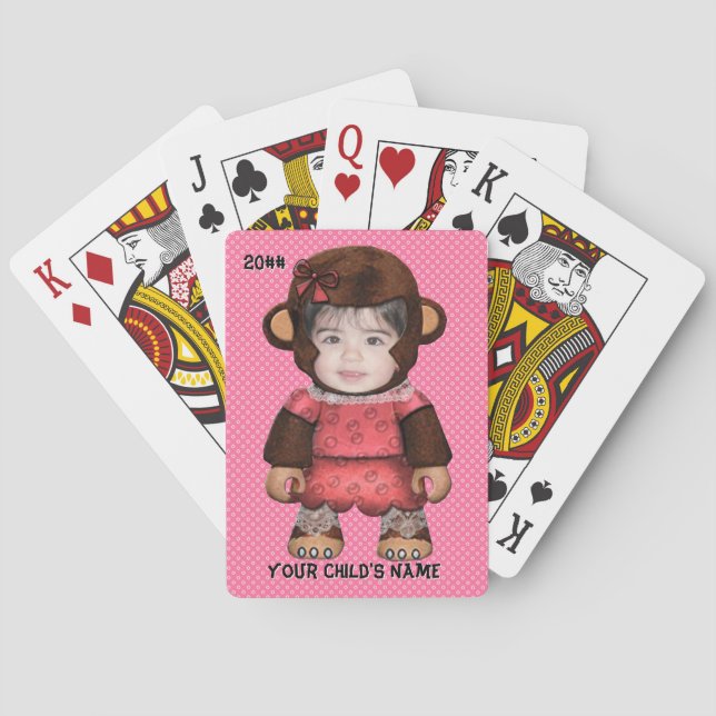 Monkey Face - Girl (Personalised Playing Cards) Cards (Back)