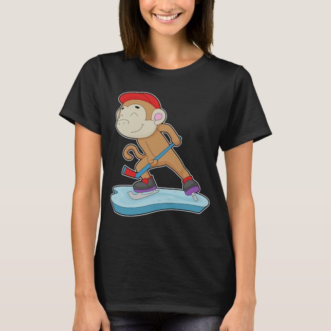 Monkey Field hockey Hockey stick Sports T-Shirt (Front)